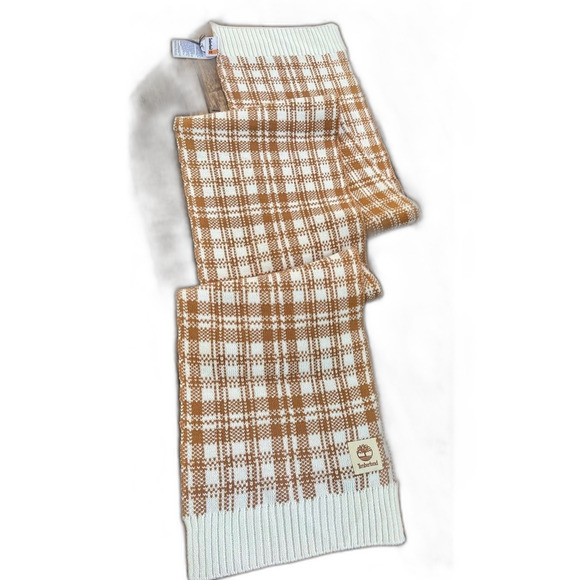 NWT Timberland Scarf Camel Brown & White Houndstooth - Picture 1 of 5